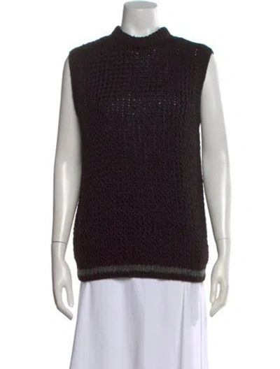 Pre-owned Knit Brary Merino Wool Mock Neck Sweater In Black