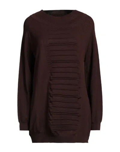 Knit Knit Woman Sweater Dark Brown Size L Wool In Brown