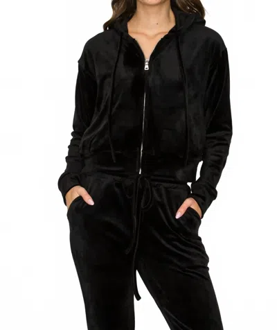Knit Riot Classic Velour Zip Hoodie In Black