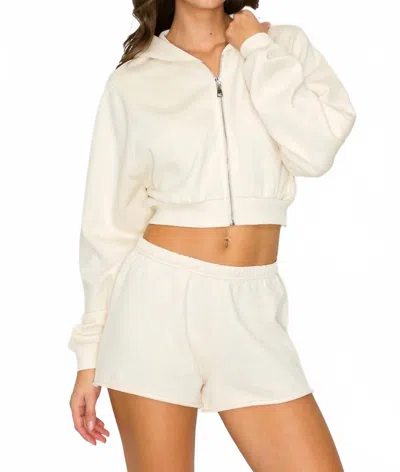 Knit Riot Cove Crop Zip Hoodie In Cream In White