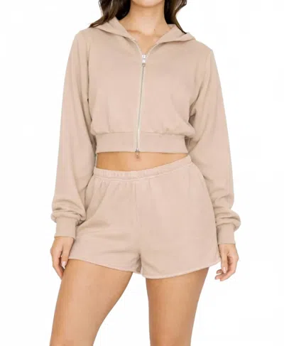 Knit Riot Cove Crop Zip Hoodie In Taupe In Neutral