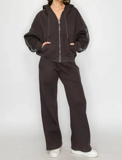 Knit Riot Glide Zip Hoodie In Charcoal In Brown