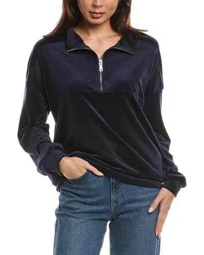Knit Riot Velour 1/4-zip Pullover In Blue