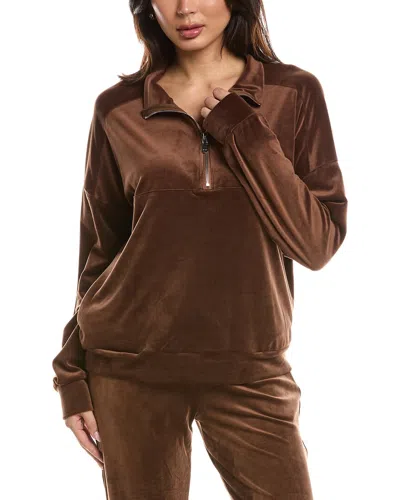 Knit Riot Velour 1/4-zip Pullover In Brown