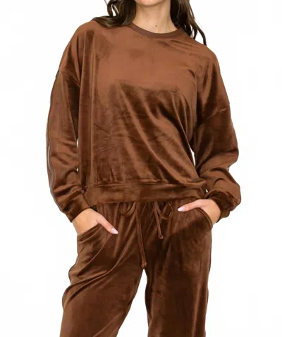 Knit Riot Velour Lounge Crew Sweater In Chocolate In Brown