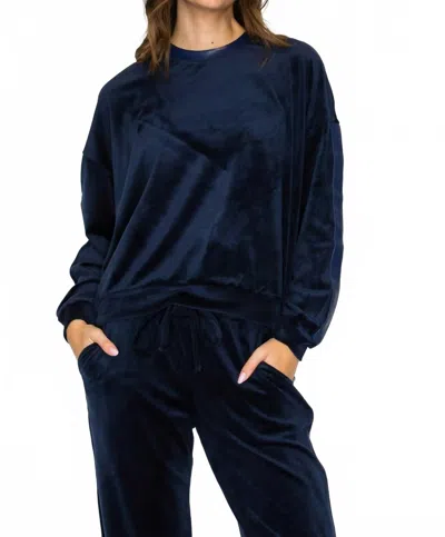 Knit Riot Velour Lounge Crew Sweater In Navy In Blue