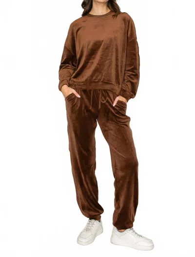 Knit Riot Velour Track Jogger Pants In Chocolate In Brown