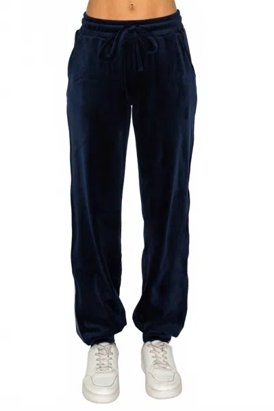 Knit Riot Velour Track Jogger Pants In Navy In Blue