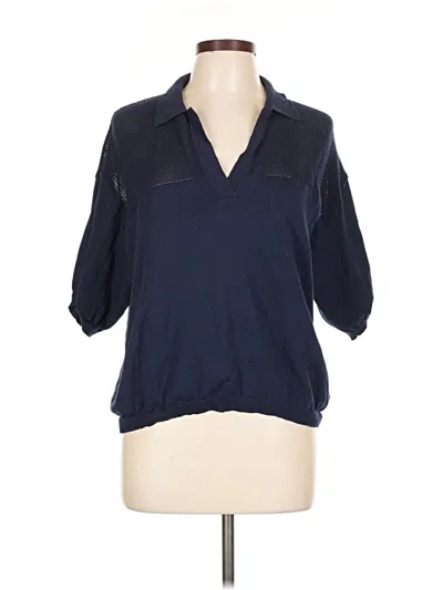 Pre-owned Knitted & Knotted 3/4 Sleeve Blouse In Blue