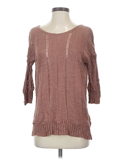 Pre-owned Knitted & Knotted 3/4 Sleeve Top Brown Boatneck Tops