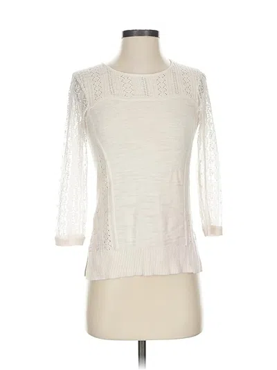 Pre-owned Knitted & Knotted 3/4 Sleeve Top Ivory Boatneck Tops In White