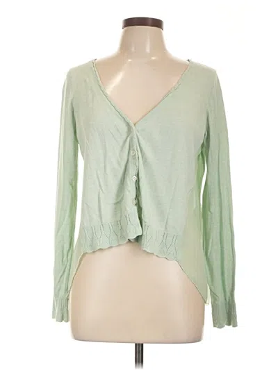 Pre-owned Knitted & Knotted Long Sleeve Top Green Plunge Neckline Tops
