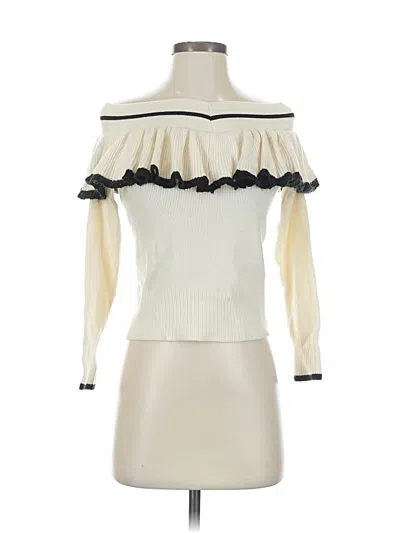 Pre-owned Knitted & Knotted Long Sleeve Top Ivory Off The Shoulder Neckline Tops In White