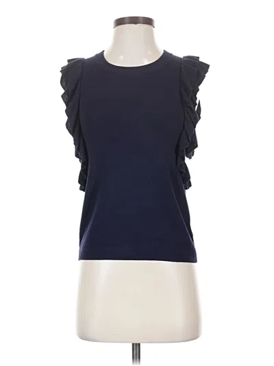 Pre-owned Knitted & Knotted Sleeveless Top Blue Ruffles Neckline Tops