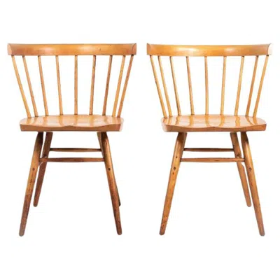 Pre-owned Knoll 1947 Pair Of George Nakashima For  N19 Straight Chairs In Natural Birch In Brown