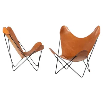Pre-owned Knoll 1950s Pair  Leather Butterfly Chairs Jorge Ferrari Hardoy Bonet And Kurchan In Brown