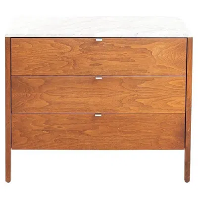 Pre-owned Knoll 1960s Florence  3-drawer Walnut Dresser With White Marble Top 1x Available