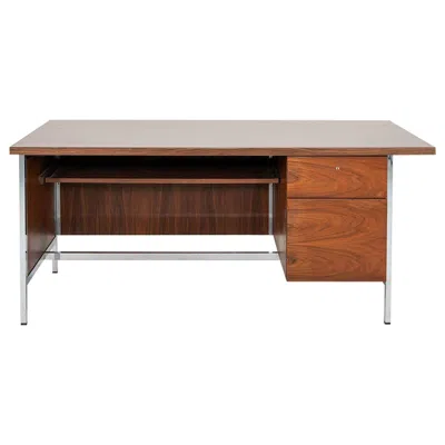 Pre-owned Knoll 1960s Florence  Executive Desk In Walnut And Chrome In Brown