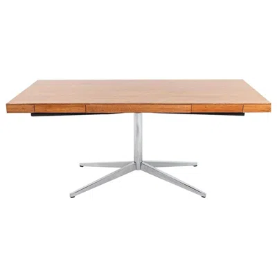 Pre-owned Knoll 1960s Florence  Partners Desk In Walnut And Chrome With Four Drawers In Brown