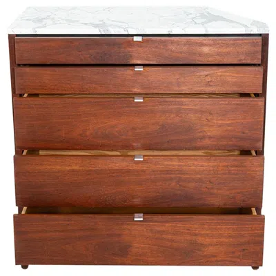 Pre-owned Knoll 1960s Florence  Walnut 5-drawer Dresser With Marble Top, Model 326 2 In Brown