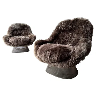 Pre-owned Knoll 1960s  Warren Platner Easy Chairs In Sheepskin, Pair In Black
