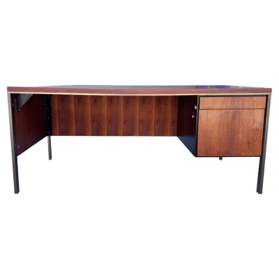 Pre-owned Knoll 1960s Mid Century Walnut And Metal Executive Desk Styled After  In Brown