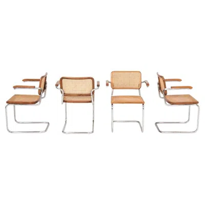 Pre-owned Knoll 1960s Set Of Four Marcel Breuer For  / Gavina Cesca Chairs In Brown
