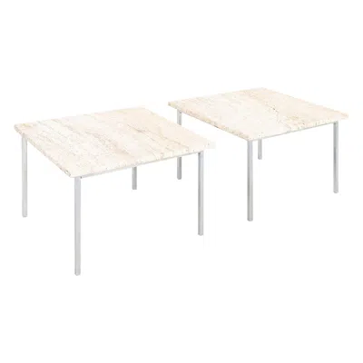 Pre-owned Knoll 1970s Pair Of Chrome And Travertine Side / End Tables Attributed To  In White