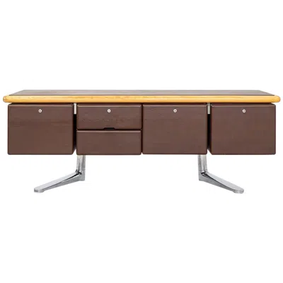 Pre-owned Knoll 1979 Warren Platner Executive Credenza In Oak, Leather, And Chromed Steel In Brown
