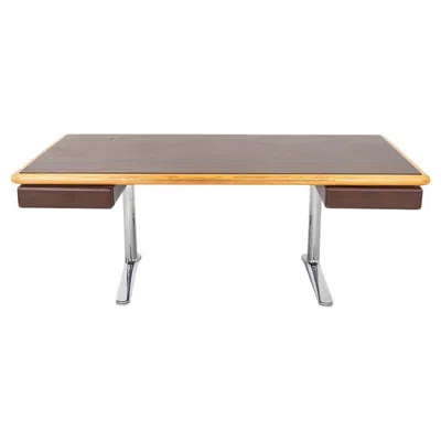 Pre-owned Knoll 1979 Warren Platner For  Executive Desk In Leather, Oak, And Chromed Steel In Brown
