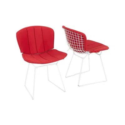 Pre-owned Knoll 1980s Pair Of Harry Bertoia For  Dining/side Chairs In White With Red Pads