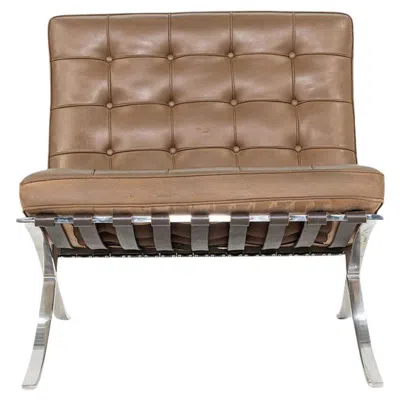 Pre-owned Knoll 1990 Mies Van Der Rohe For  Barcelona Lounge Chair In Tan Leather In Brown