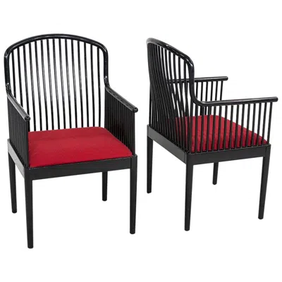 Pre-owned Knoll 1990s Pair Of Davis Allen Exeter Dining Chairs In Black With Red Fabric