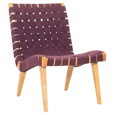 Pre-owned Knoll 2000s Jens Risom For  Armless Lounge Chair In Maple With Purple Webbing