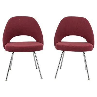 Pre-owned Knoll 2003  Saarinen Armless Executive Side Chair In Bordeaux Fabric, Model 72c In Brown