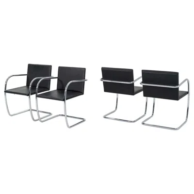 Pre-owned Knoll 2004 Mies Van Der Rohe For  Brno Thin Pad Dining Arm Chair In Black Leather
