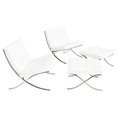 Pre-owned Knoll 2005 Mies Van Der Rohe For  Stainless Barcelona Lounge Chair With Ottoman In Gray