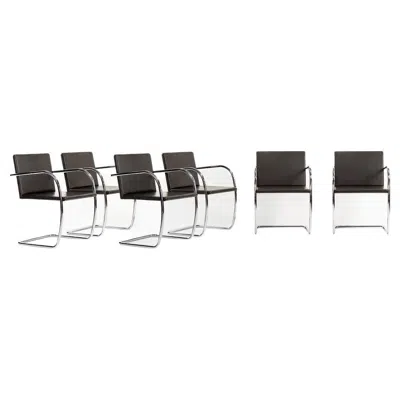 Pre-owned Knoll 2007 Set Of 6  Brno Tubular Dining Chairs By Mies Van Der Rohe In Leather In Brown