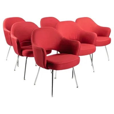 Pre-owned Knoll 2010s  Saarinen Executive Arm Chair In Red Fabric With Tubular Steel Legs