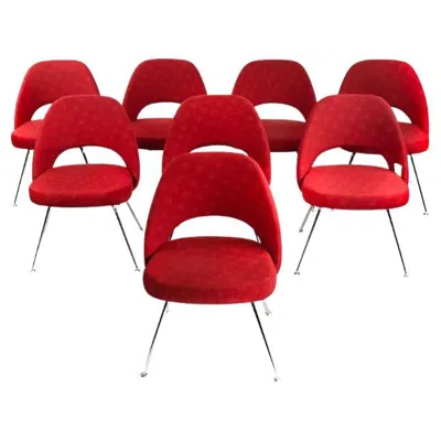 Pre-owned Knoll 2018 Eero Saarinen For  Armless Executive Chairs In Star Struck Red Fabric