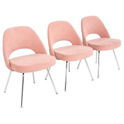 Pre-owned Knoll 2022 Eero Saarinen For  Armless Executive Dining Chair In Pink Fabric