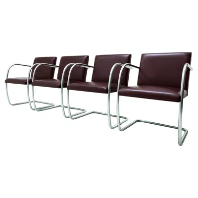 Pre-owned Knoll 4 Vintage Ludwig Mies Van Der Rohe , Mr50 Brno Leather Dining Chairs In Black