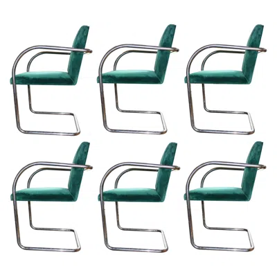 Pre-owned Knoll (6) Green Velvet  + Thonet Chrome Brno Cantilevered Chairs
