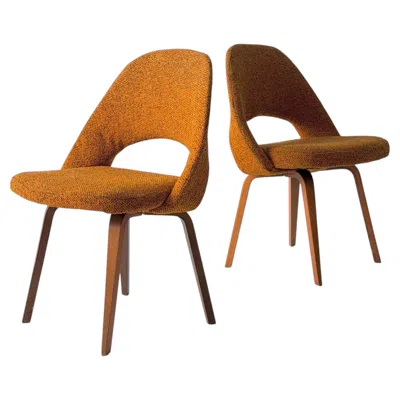 Pre-owned Knoll Armless Executive Chairs With Wood Base By Eero Saarinen For  Associates In Brown