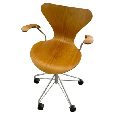 Pre-owned Knoll Arne Jacobsen For Fritz Hansen () Series 7 Swivel Desk Chair On Casters In Brown