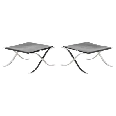 Pre-owned Knoll Barcelona Stool With Cowhide Sling By Mies Van Der Rohe For  In Gray