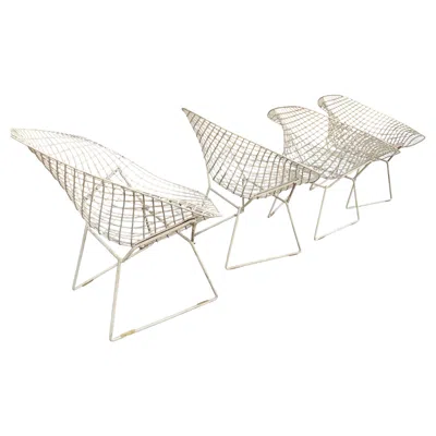 Pre-owned Knoll Bertoia Diamond Chairs, White, Set Of Four, Welded / Coated Version In Sand
