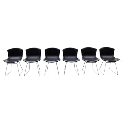 Pre-owned Knoll Bertoia Saddle Leather Side Chair 420, Set Of 6 In Black