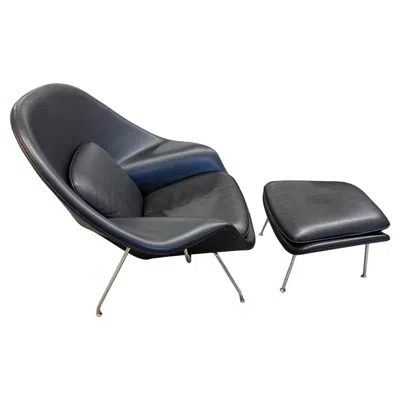 Pre-owned Knoll Black Leather Eero Saarinen For  Womb Chair And Ottoman