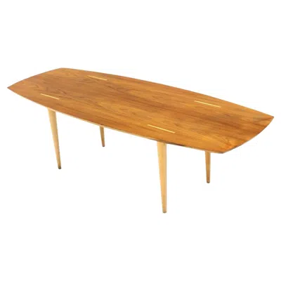 Pre-owned Knoll Boat Shape Light Walnut Tapered Birch Exposed Leg Tenon Coffee Table Mid Century In Brown